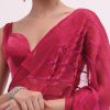 7454-red-stone-embroidered-saree-with-unstitched-blouse-2.jpg Red Stone Embroidered Saree With Unstitched Blouse