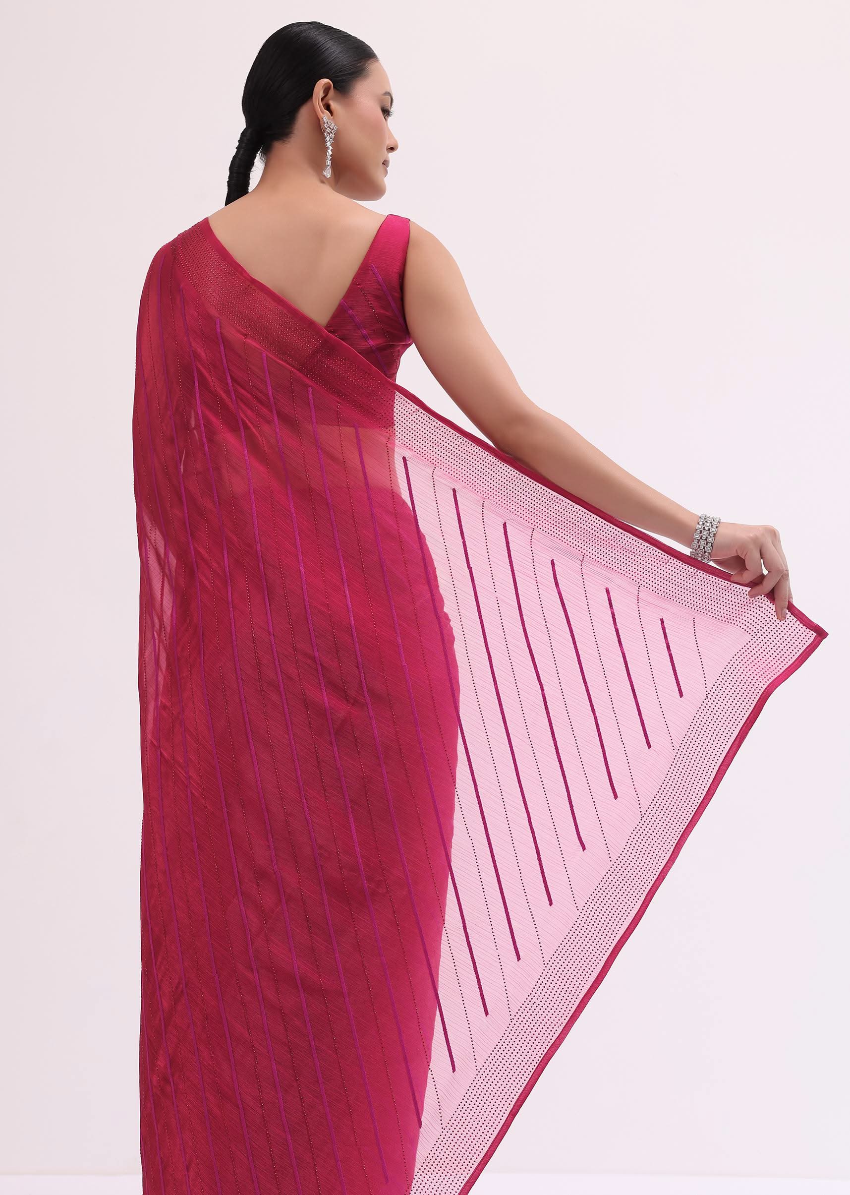 7454-red-stone-embroidered-saree-with-unstitched-blouse-4.jpg Red Stone Embroidered Saree With Unstitched Blouse