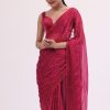 7454-red-stone-embroidered-saree-with-unstitched-blouse-5.jpg Red Stone Embroidered Saree With Unstitched Blouse