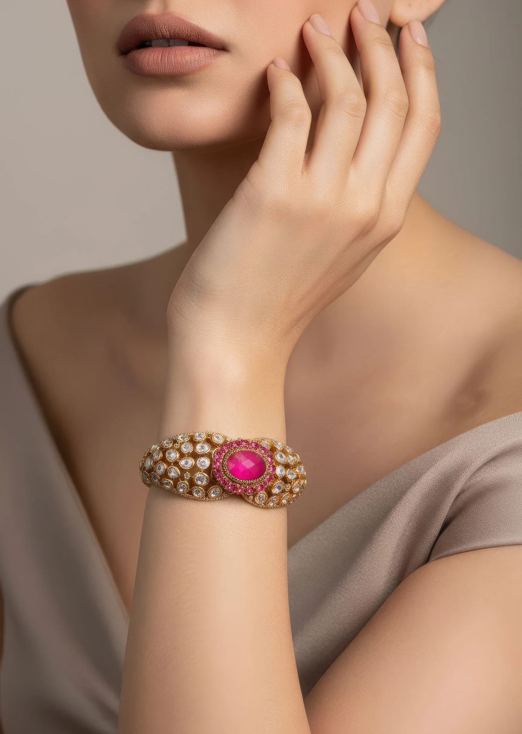 747-gold-finish-ring-in-kundan-polki-with-semi-precious-stones-1.webp Gold Finish Ring In Kundan Polki With Semi Precious Stones