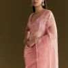 Pink Tissue Saree With Heavy Cutdana And Beads Embroidery