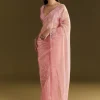 Pink Tissue Saree With Heavy Cutdana And Beads Embroidery