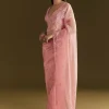 Pink Tissue Saree With Heavy Cutdana And Beads Embroidery