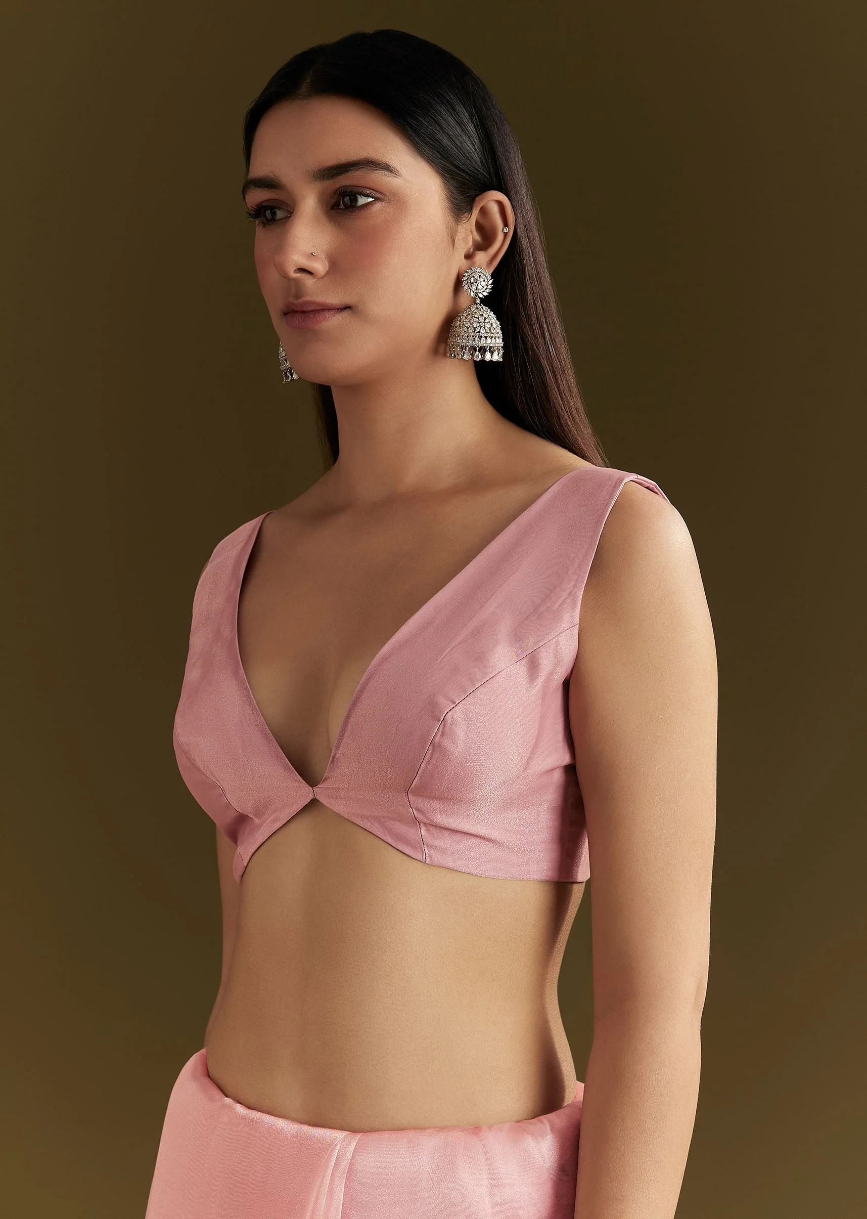Pink Tissue Saree With Heavy Cutdana And Beads Embroidery