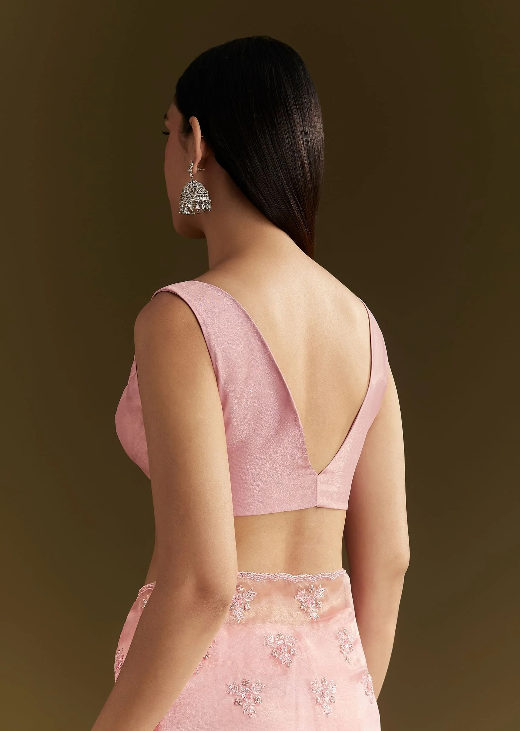 Pink Tissue Saree With Heavy Cutdana And Beads Embroidery