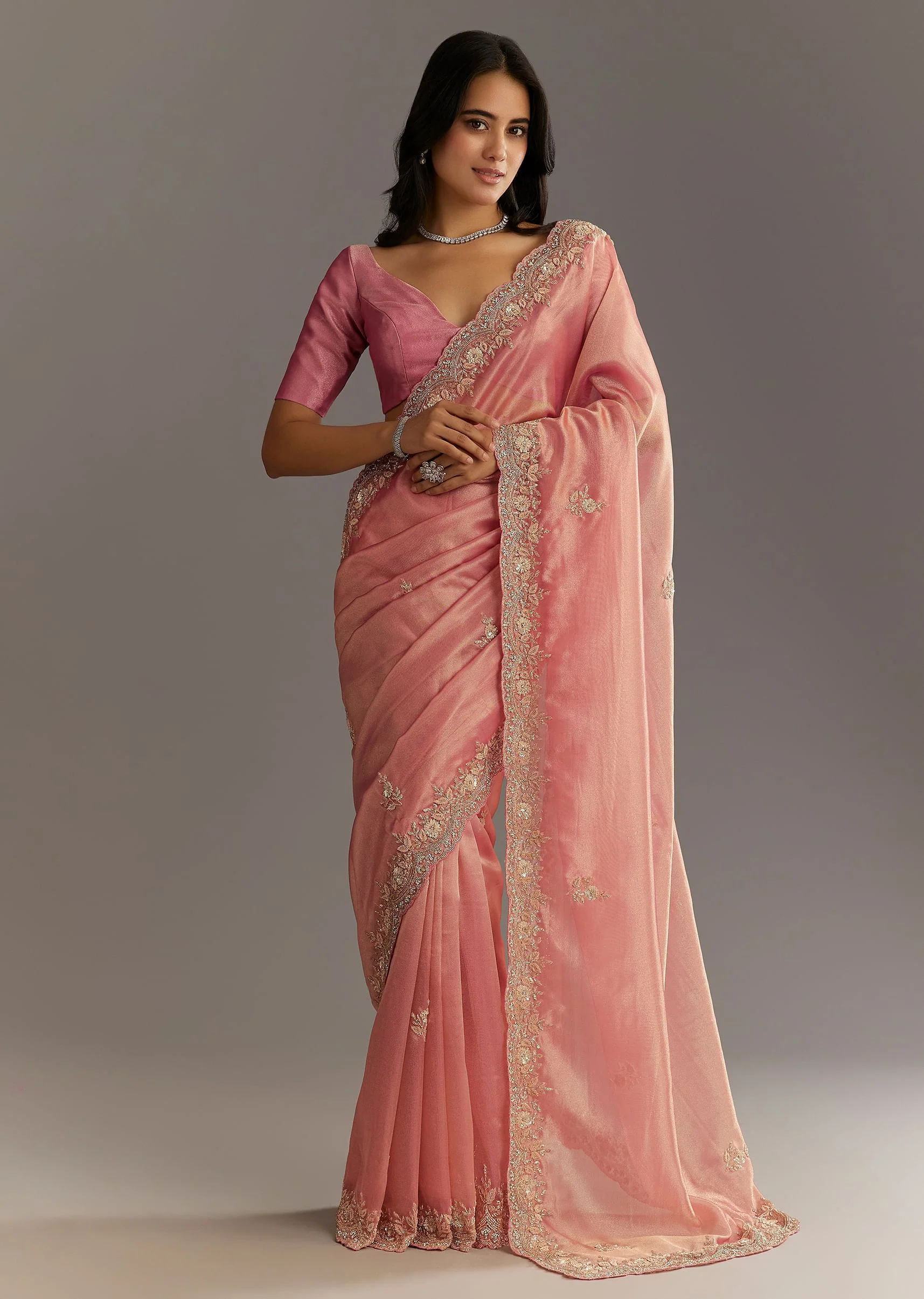 7486-pink-glass-tissue-sareee-with-embroidered-scallop-border-1.webp Pink Glass Tissue Sareee With Embroidered Scallop Border