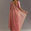 Pink Glass Tissue Sareee With Embroidered Scallop Border