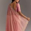 Pink Glass Tissue Sareee With Embroidered Scallop Border