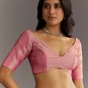 Pink Glass Tissue Sareee With Embroidered Scallop Border