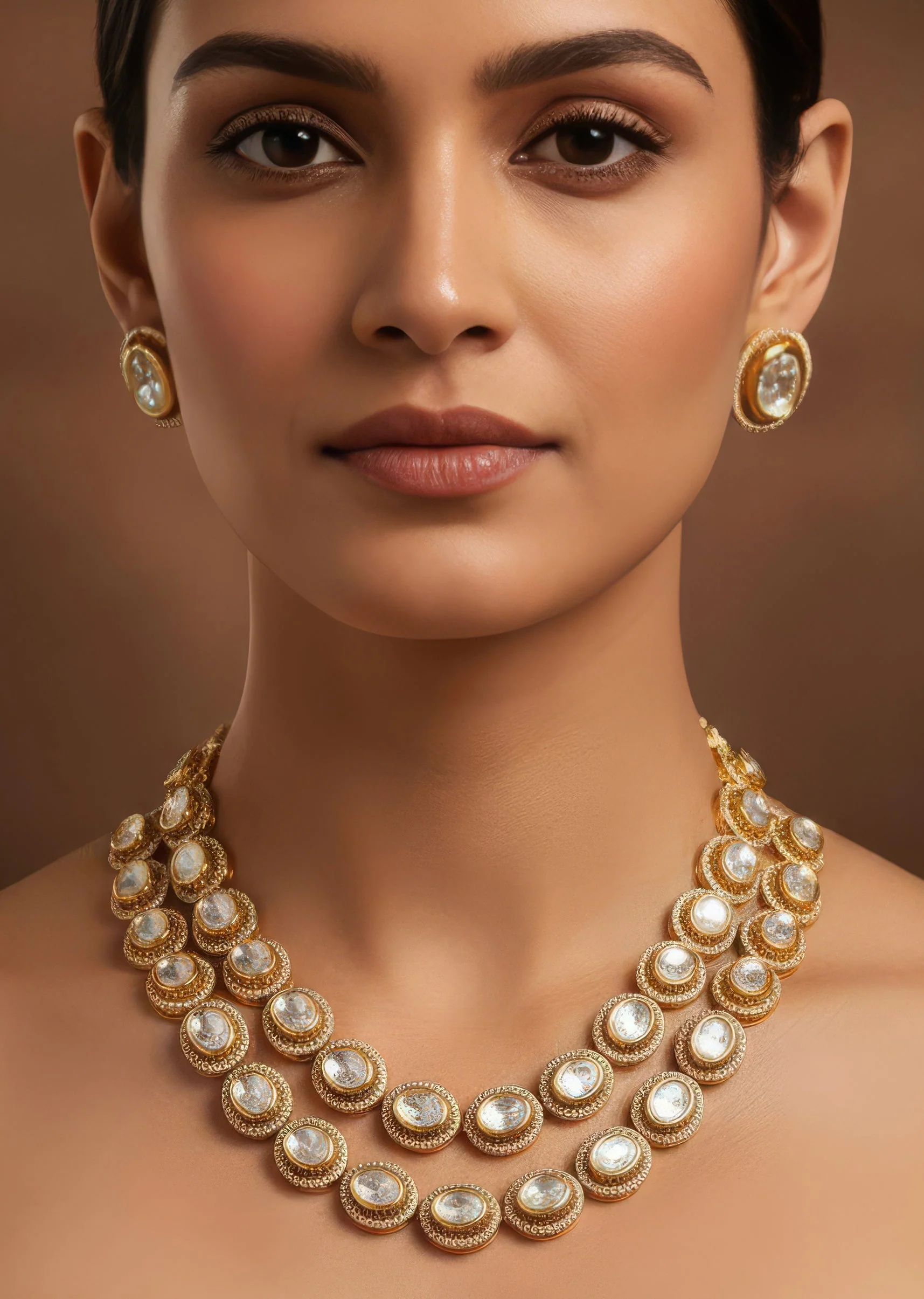749-gold-finish-jewellery-set-with-semi-precious-stones-in-polki-1.webp Gold Finish Jewellery Set With Semi Precious Stones In Polki