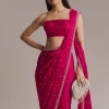 Hot Pink Chinon Saree With Cutdana And Stone Embroidery