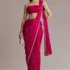 Hot Pink Chinon Saree With Cutdana And Stone Embroidery