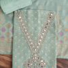 Aqua Blue Chanderi Unstitched Suit With Dupatta