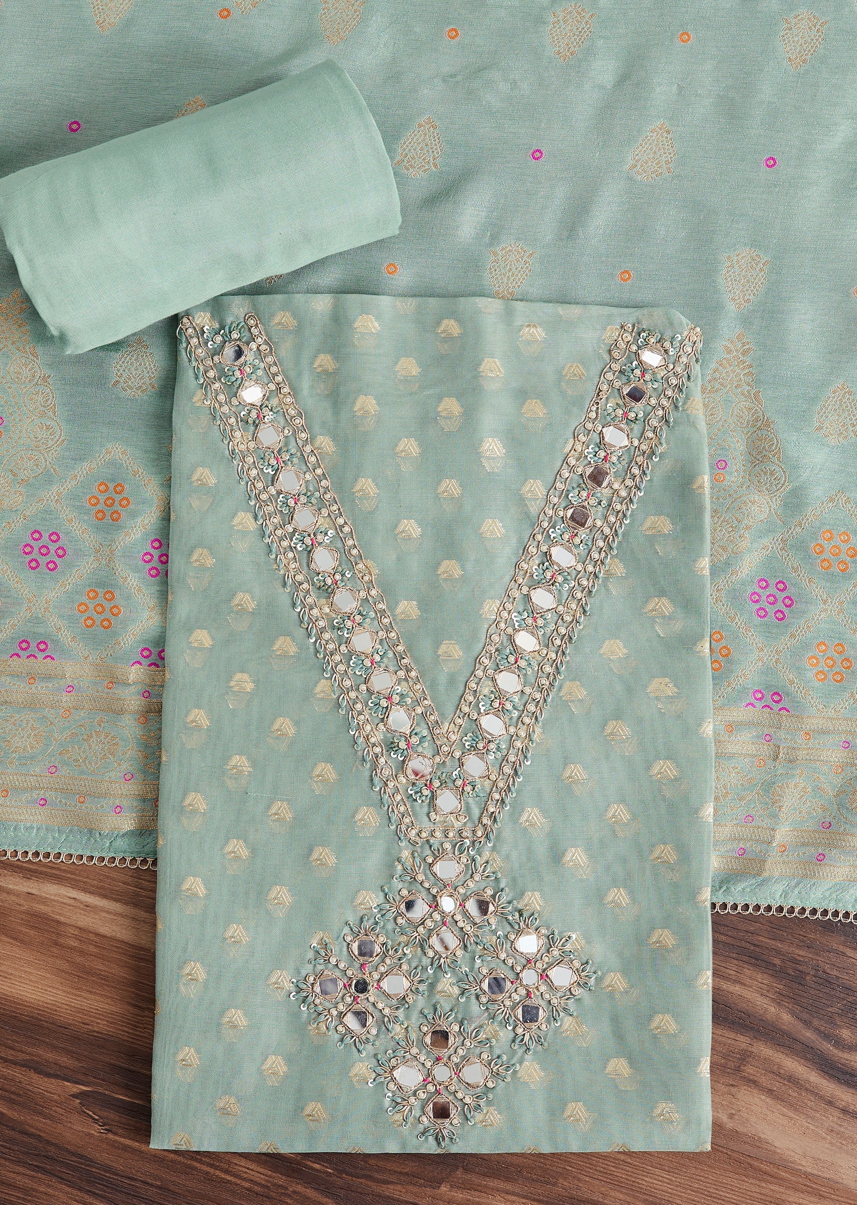 7518-aqua-blue-chanderi-unstitched-suit-with-dupatta-1.jpg Aqua Blue Chanderi Unstitched Suit With Dupatta