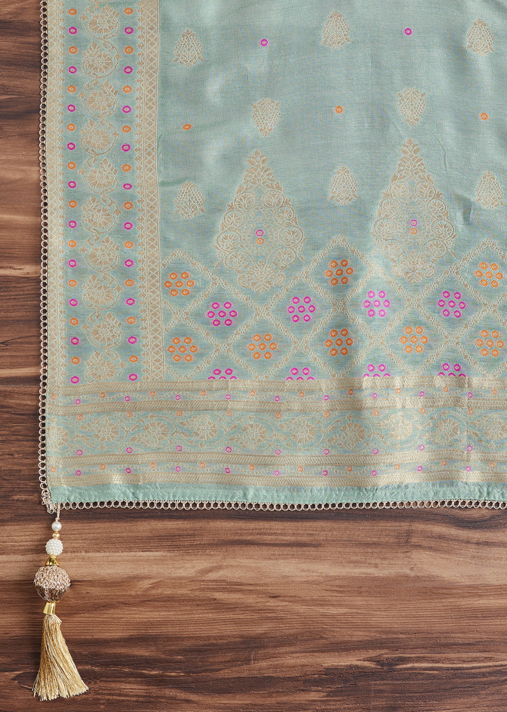 Aqua Blue Chanderi Unstitched Suit With Dupatta