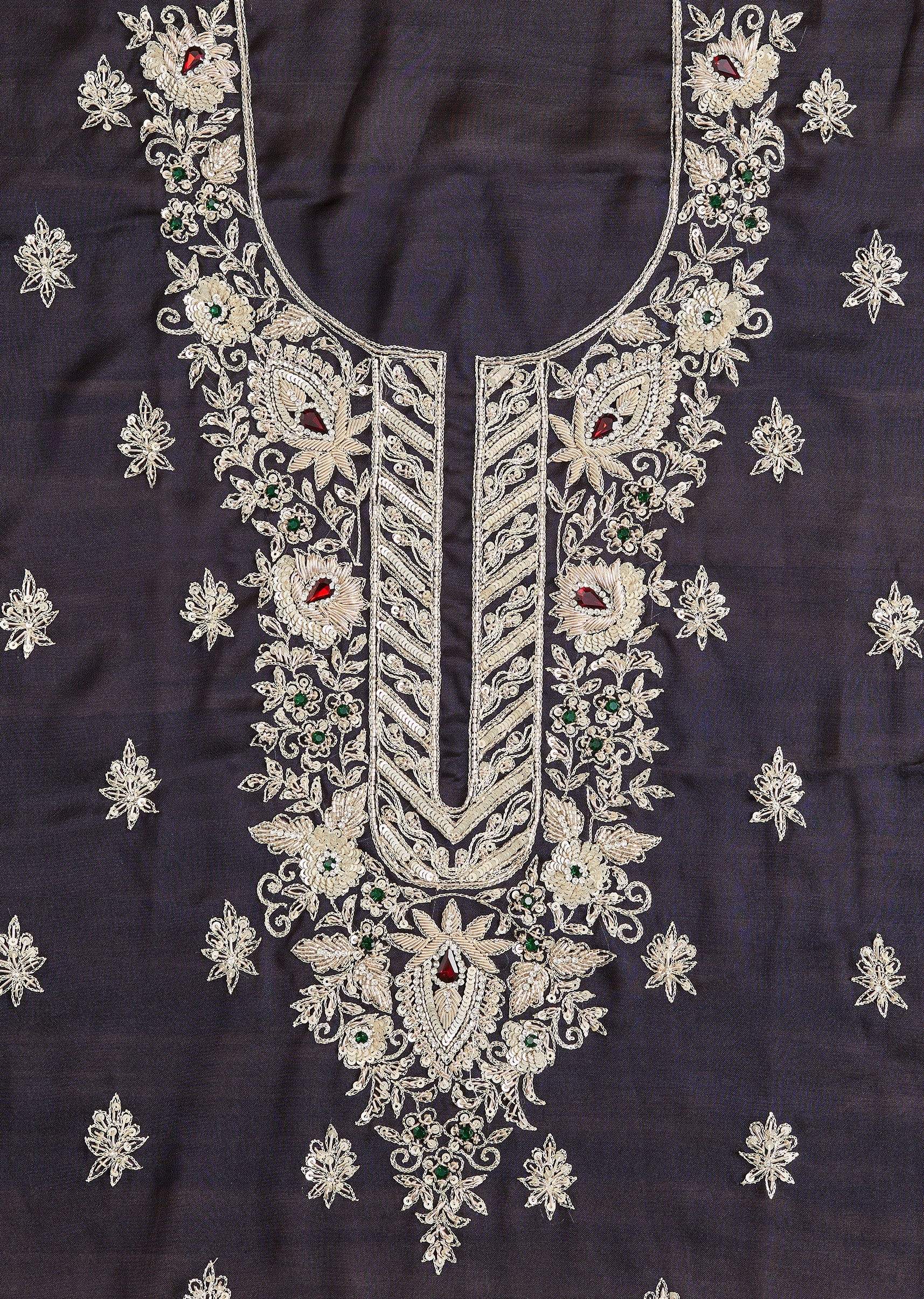 Navy Blue Satin Unstitched Suit With Dupatta