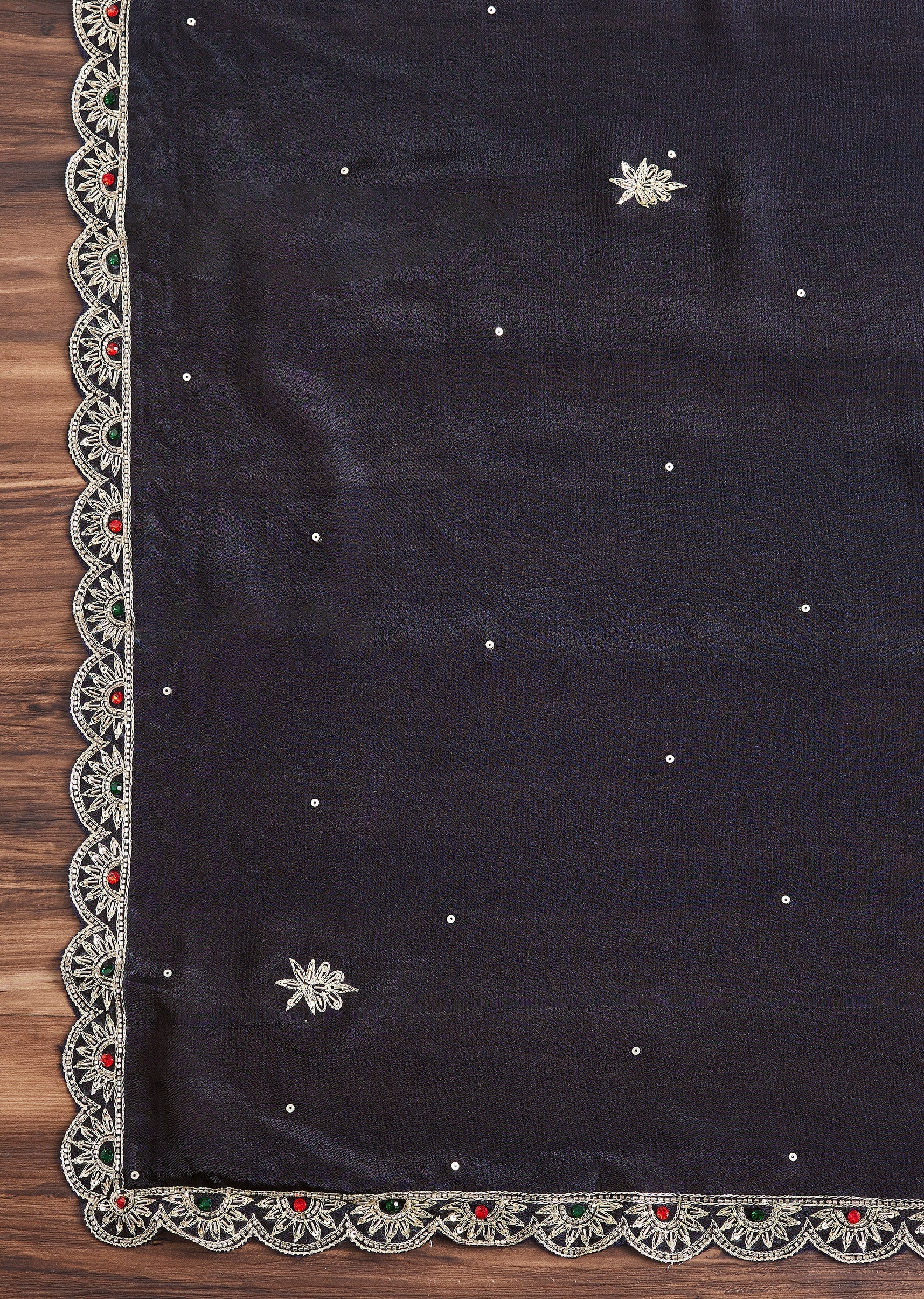 Navy Blue Satin Unstitched Suit With Dupatta