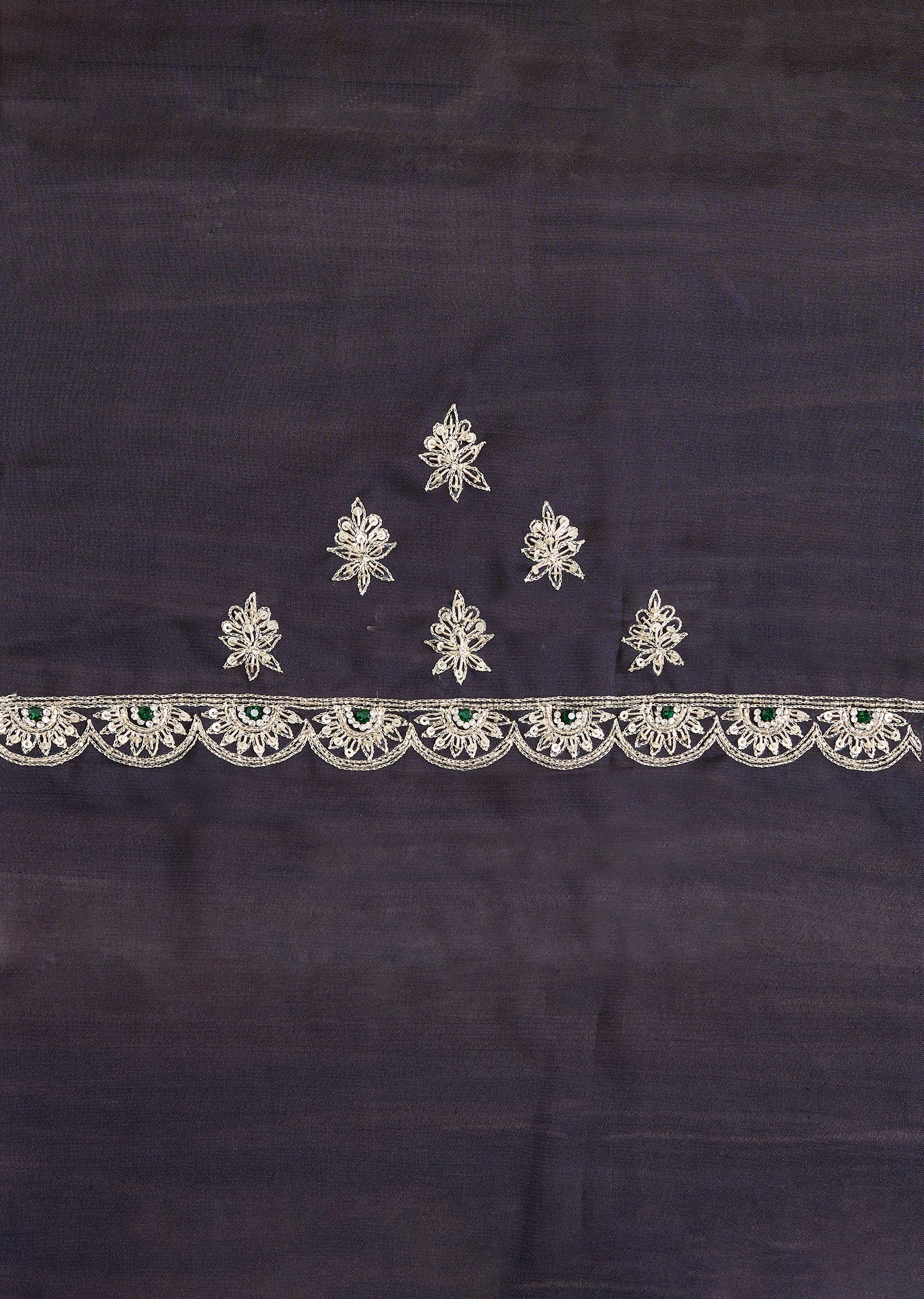 Navy Blue Satin Unstitched Suit With Dupatta