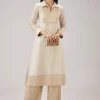 Off White Weaved Chanderi Kurta Set