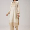 Off White Weaved Chanderi Kurta Set