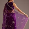 Purple Organza Tissue Ready To Wear Saree With Sequins And Cutdana Jaal