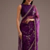 Purple Organza Tissue Ready To Wear Saree With Sequins And Cutdana Jaal