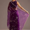 Purple Organza Tissue Ready To Wear Saree With Sequins And Cutdana Jaal