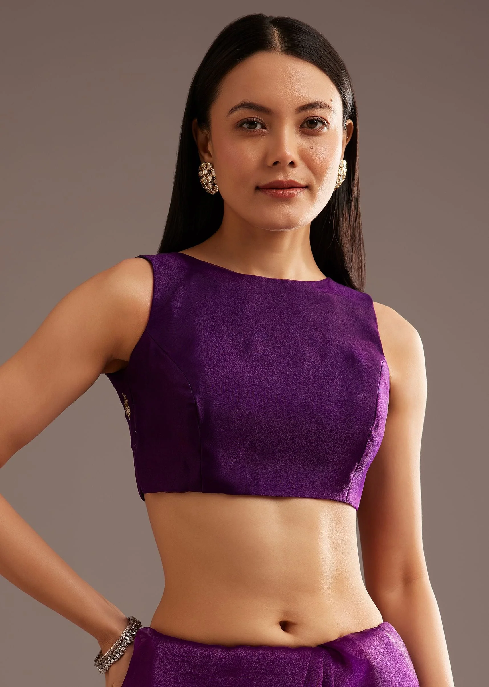 Purple Organza Tissue Ready To Wear Saree With Sequins And Cutdana Jaal