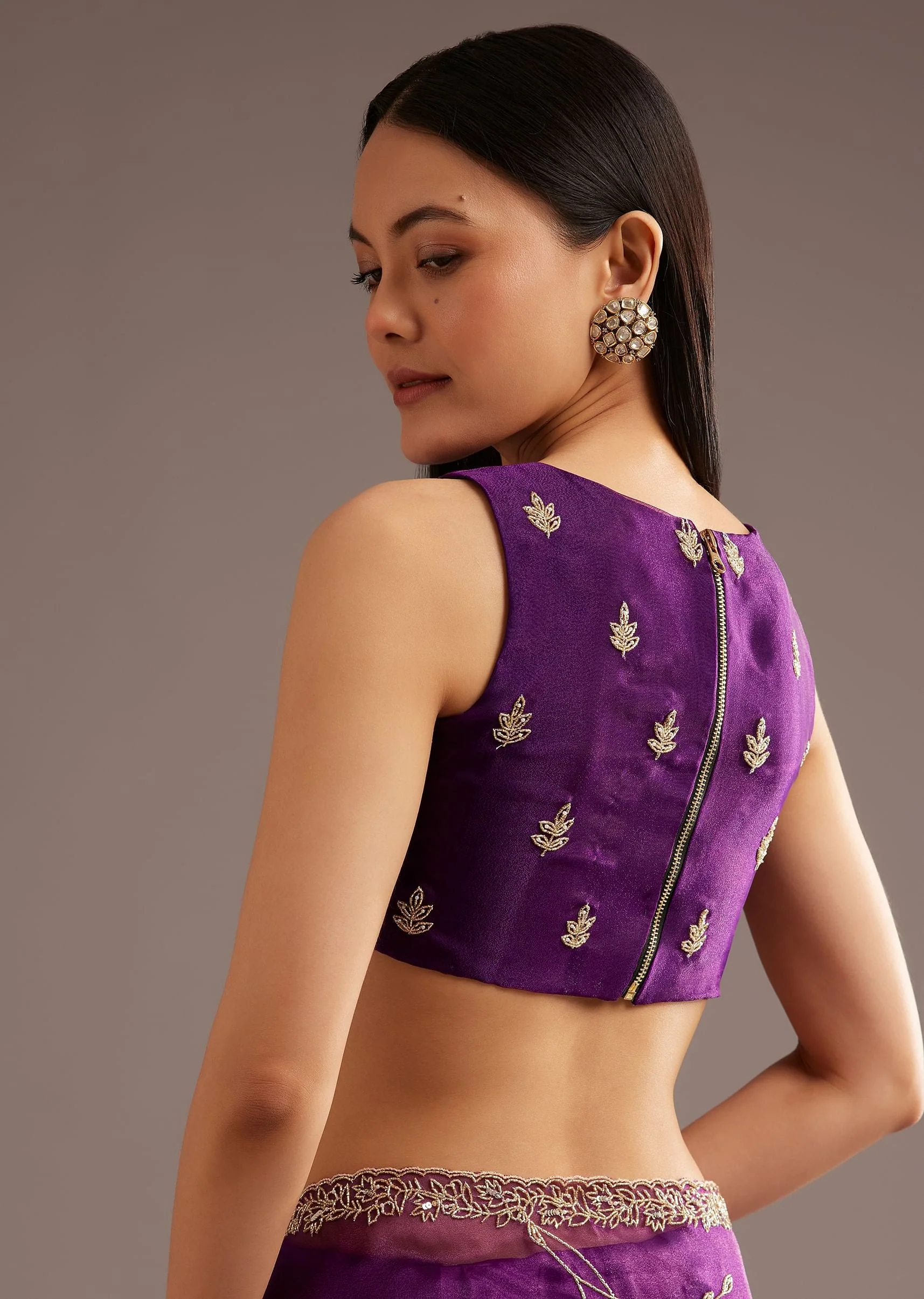 Purple Organza Tissue Ready To Wear Saree With Sequins And Cutdana Jaal