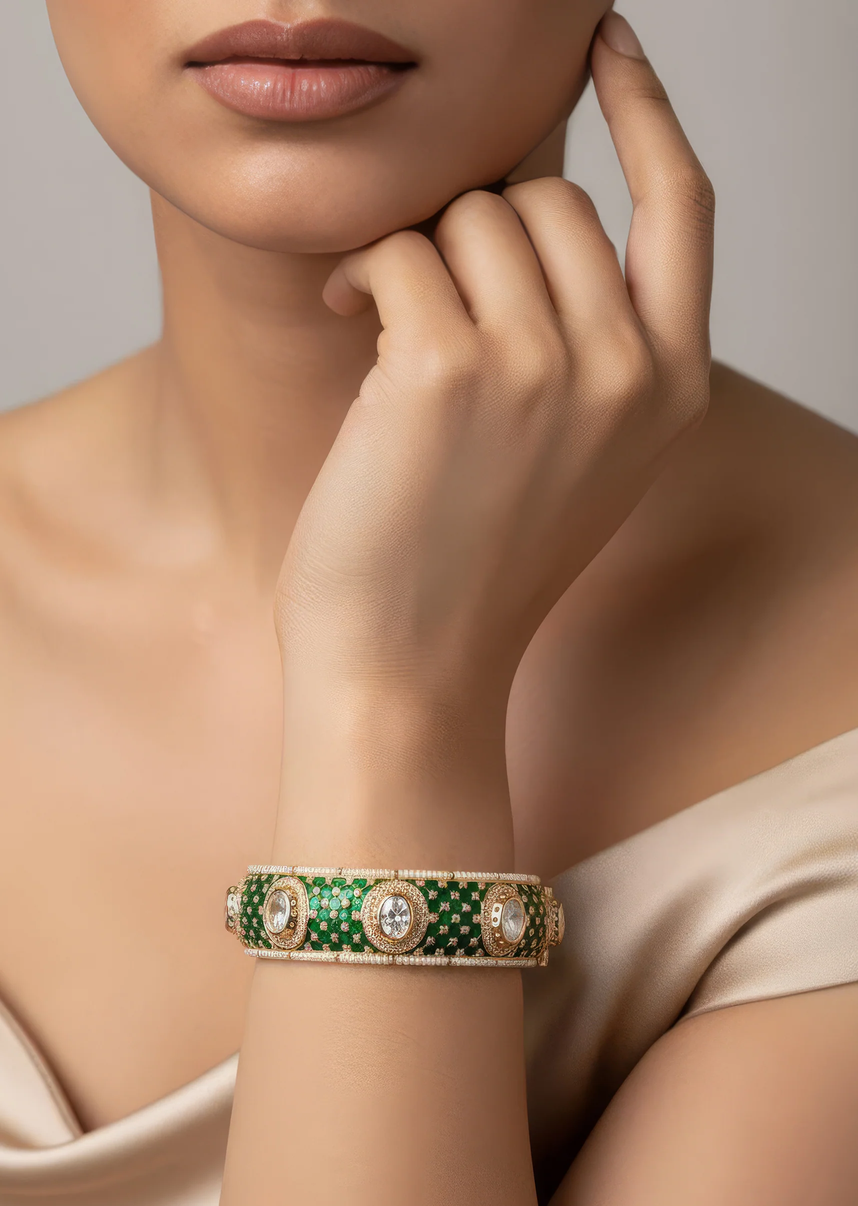 753-gold-finish-bangle-set-in-kundan-polki-with-pearl-detailing-1.webp Gold Finish Bangle Set In Kundan Polki With Pearl Detailing