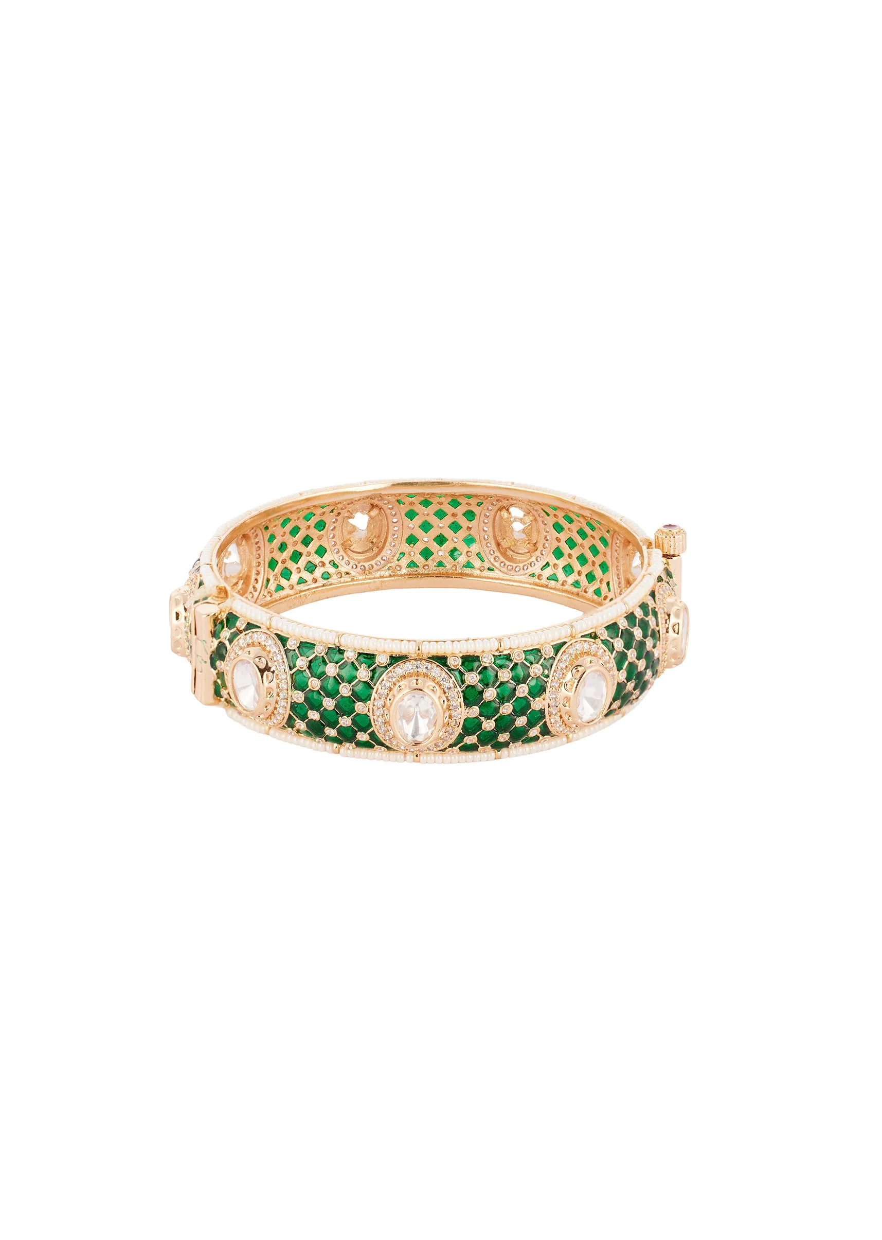 753-gold-finish-bangle-set-in-kundan-polki-with-pearl-detailing-3.webp Gold Finish Bangle Set In Kundan Polki With Pearl Detailing
