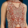 Rust Embellished Crop Top Skirt Set With Dupatta