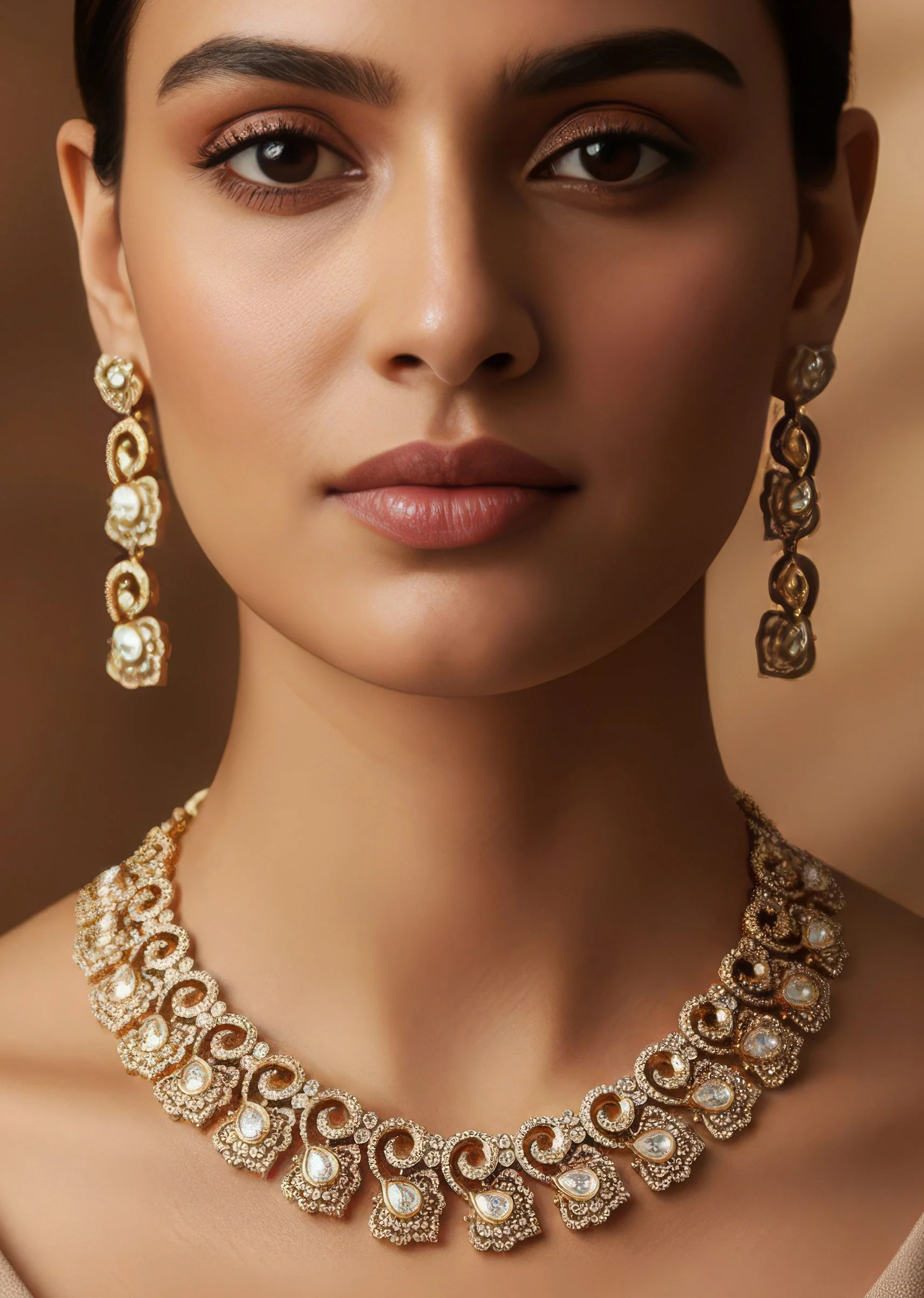760-jewellery-set-in-gold-finish-polki-with-semi-precious-stones-1.webp Jewellery Set In Gold Finish Polki With Semi Precious Stones