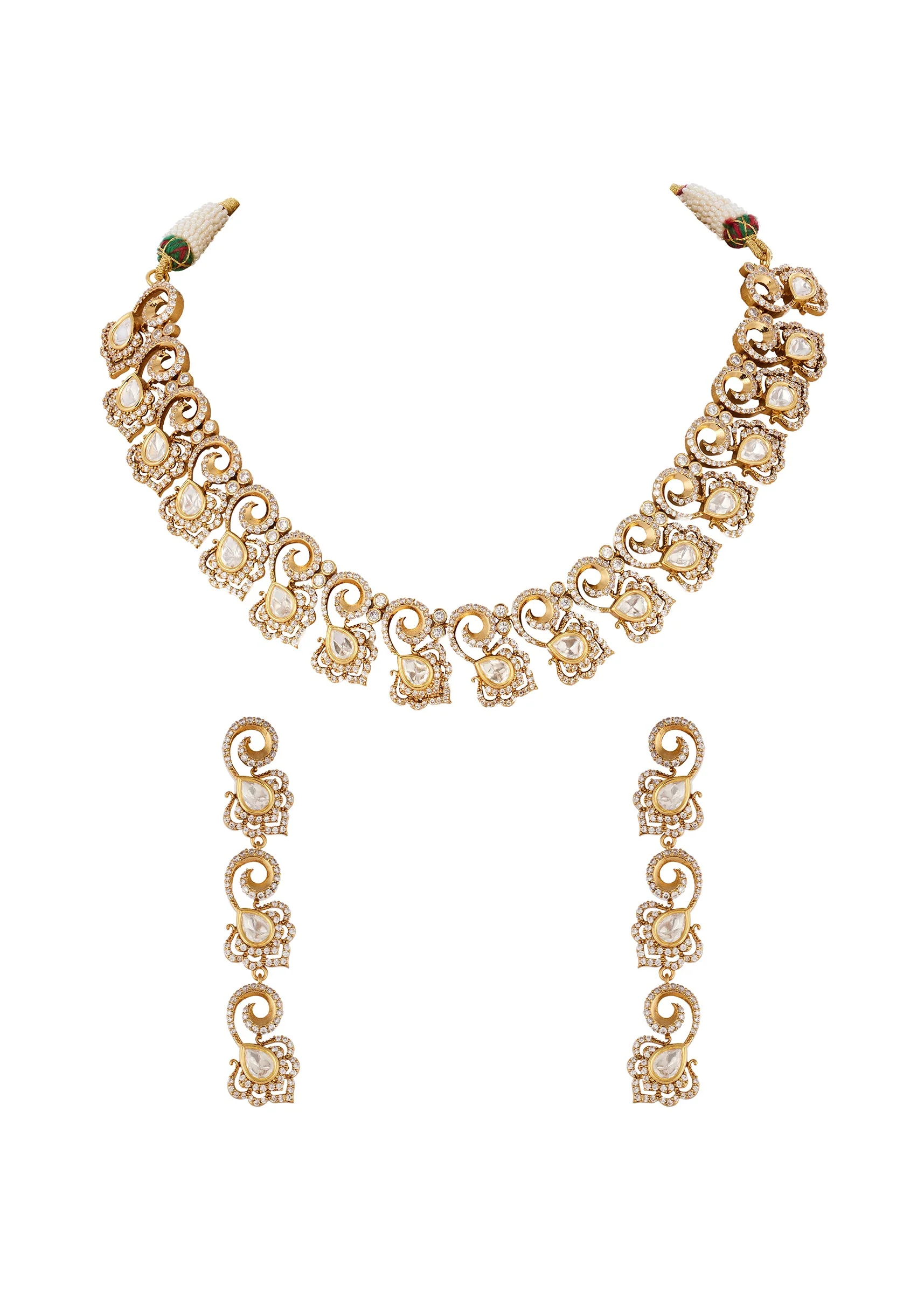 760-jewellery-set-in-gold-finish-polki-with-semi-precious-stones-2.webp Jewellery Set In Gold Finish Polki With Semi Precious Stones
