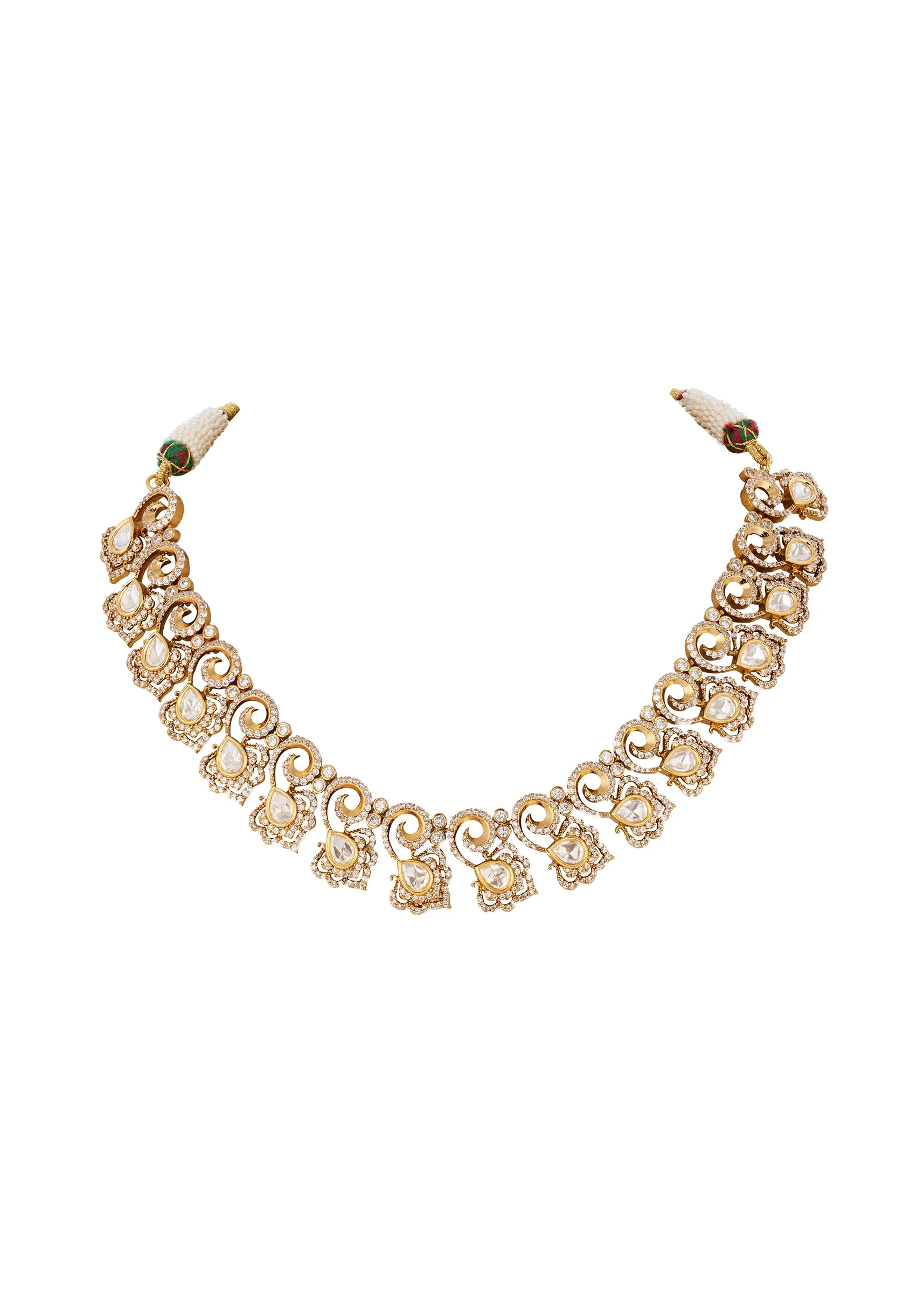 760-jewellery-set-in-gold-finish-polki-with-semi-precious-stones-3.webp Jewellery Set In Gold Finish Polki With Semi Precious Stones