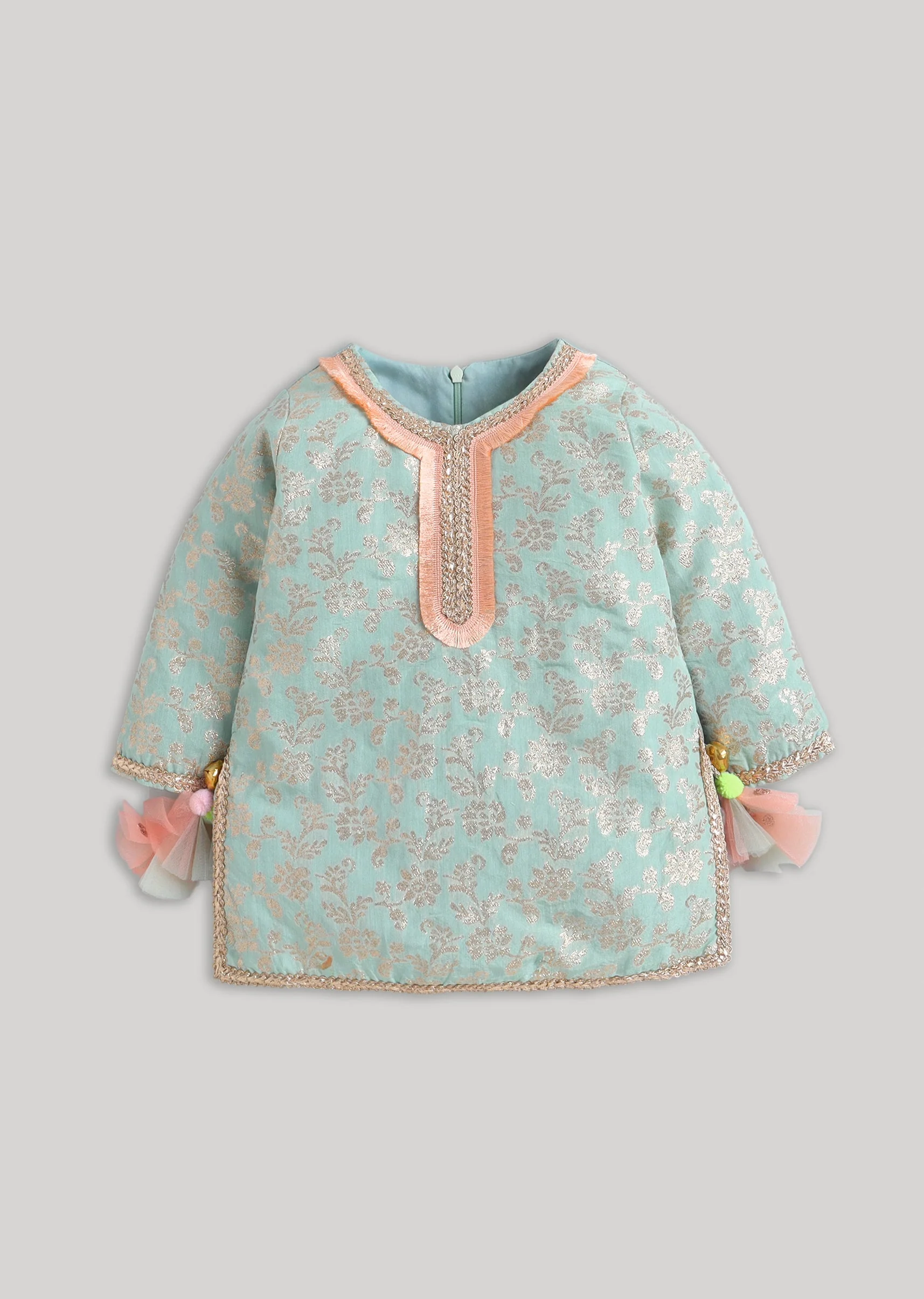Aqua And Peach Salwar Kameez Set with Dupatta