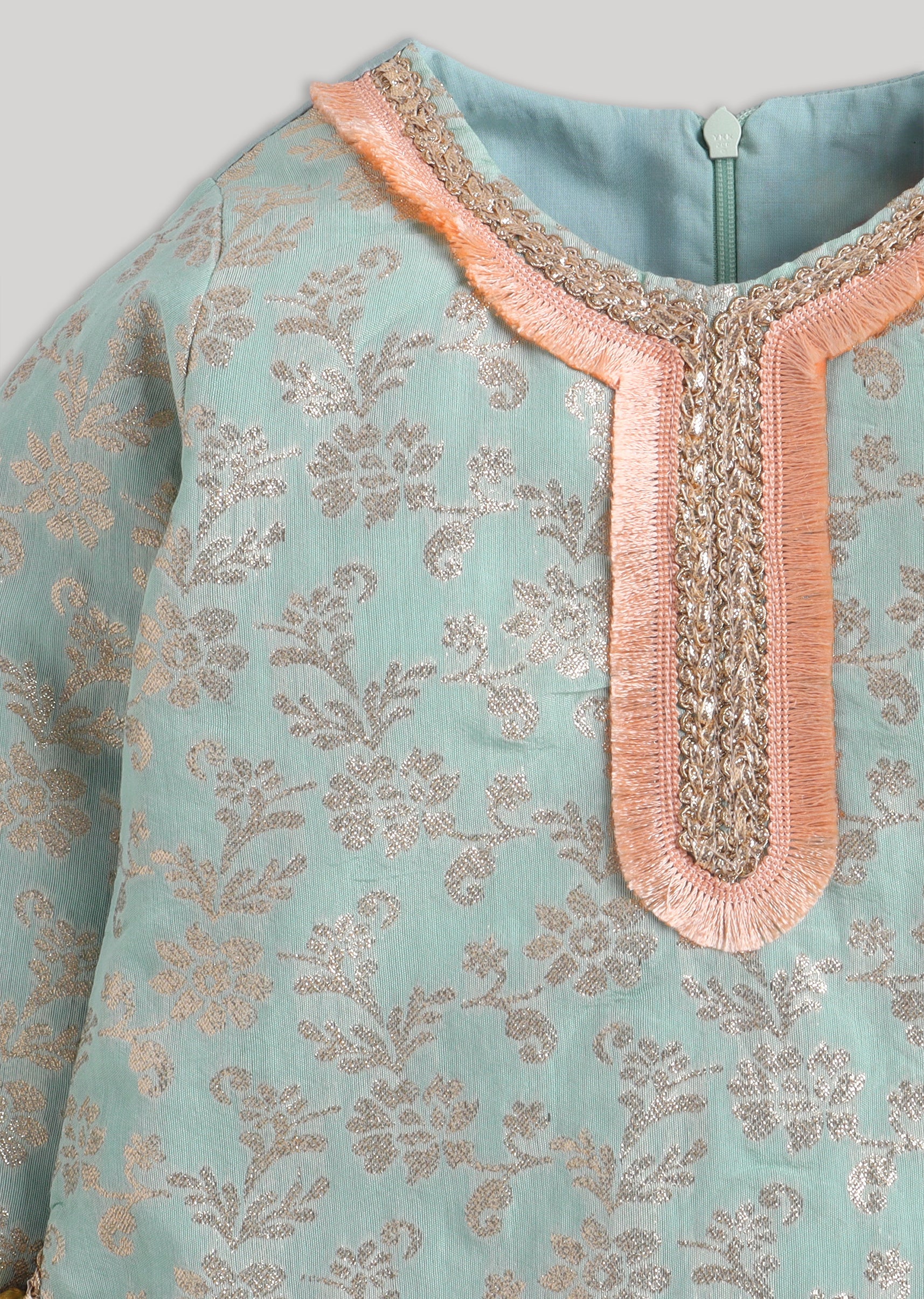 Aqua And Peach Salwar Kameez Set with Dupatta