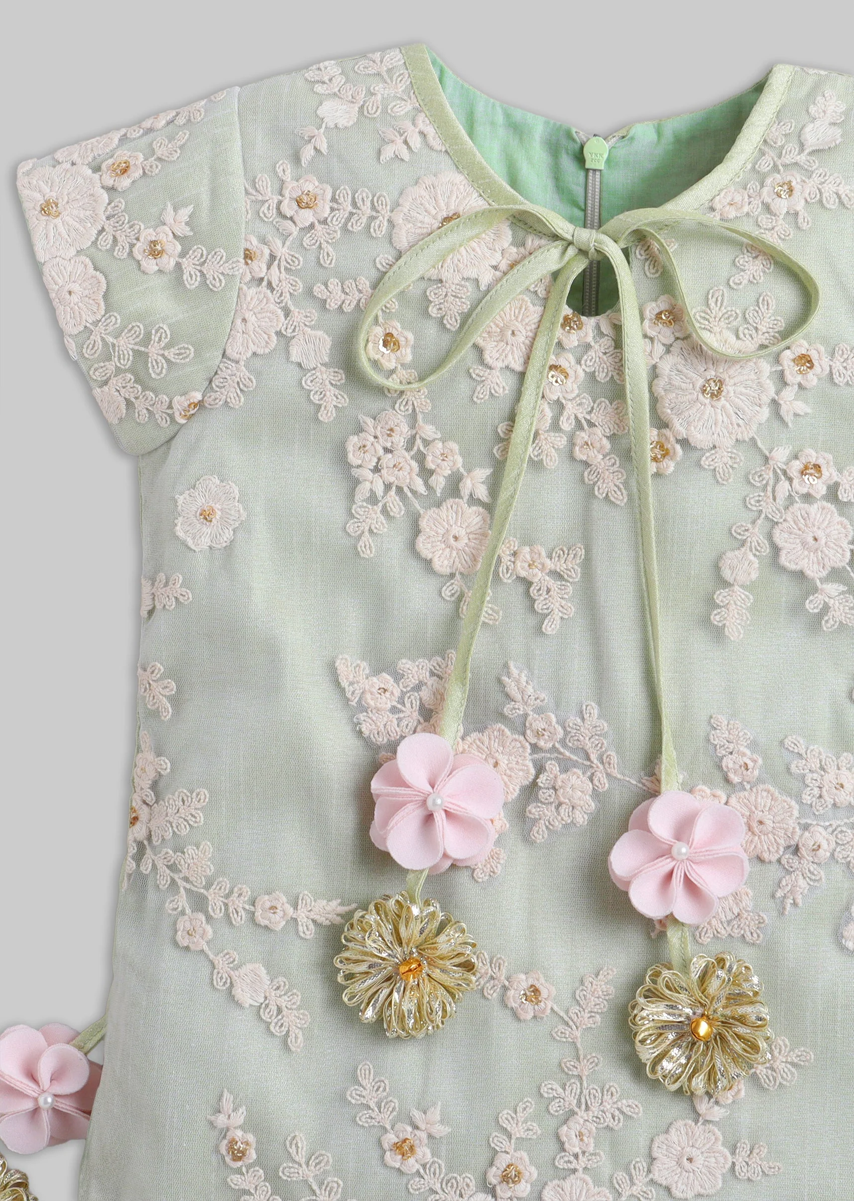 Green And Pink Colorblock Salwar Kameez Set with Dupatta