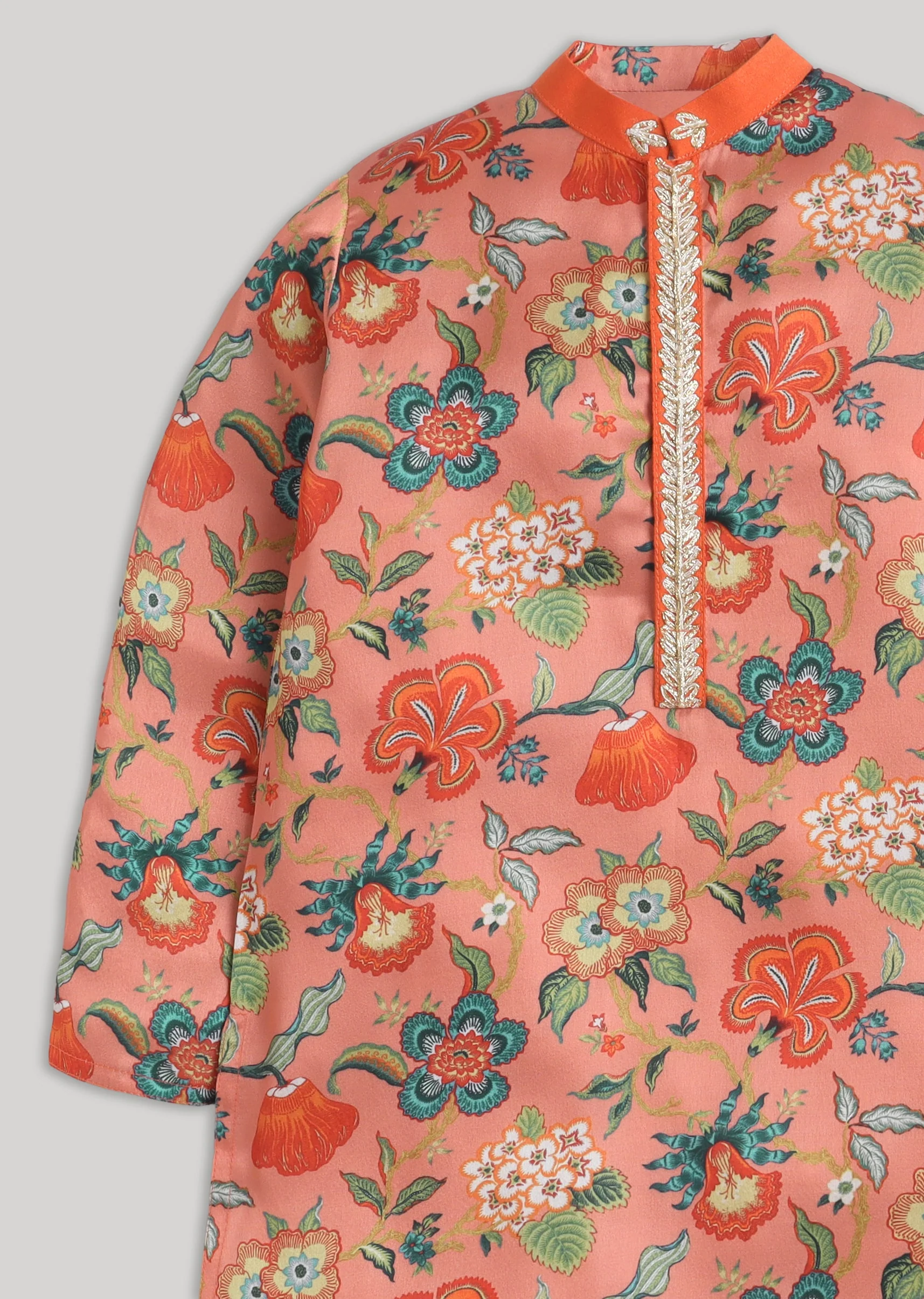 Orange And White Kids Kurta Set