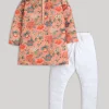 Orange And White Kids Kurta Set