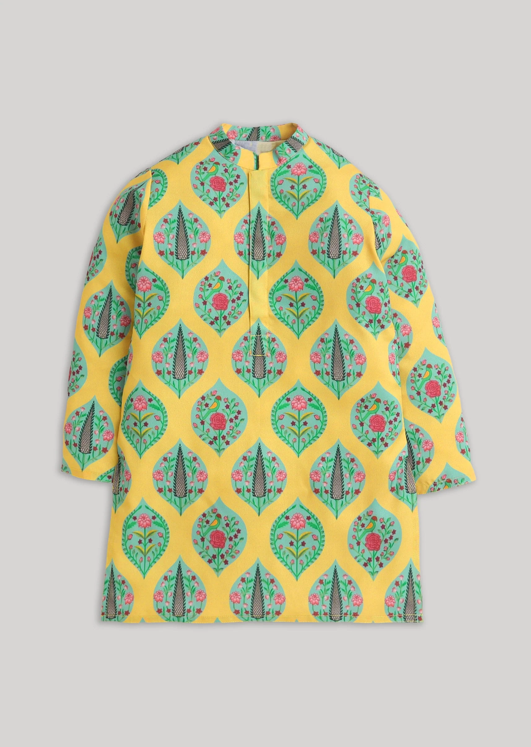 Yellow And White Kids Nehru Jacket Set