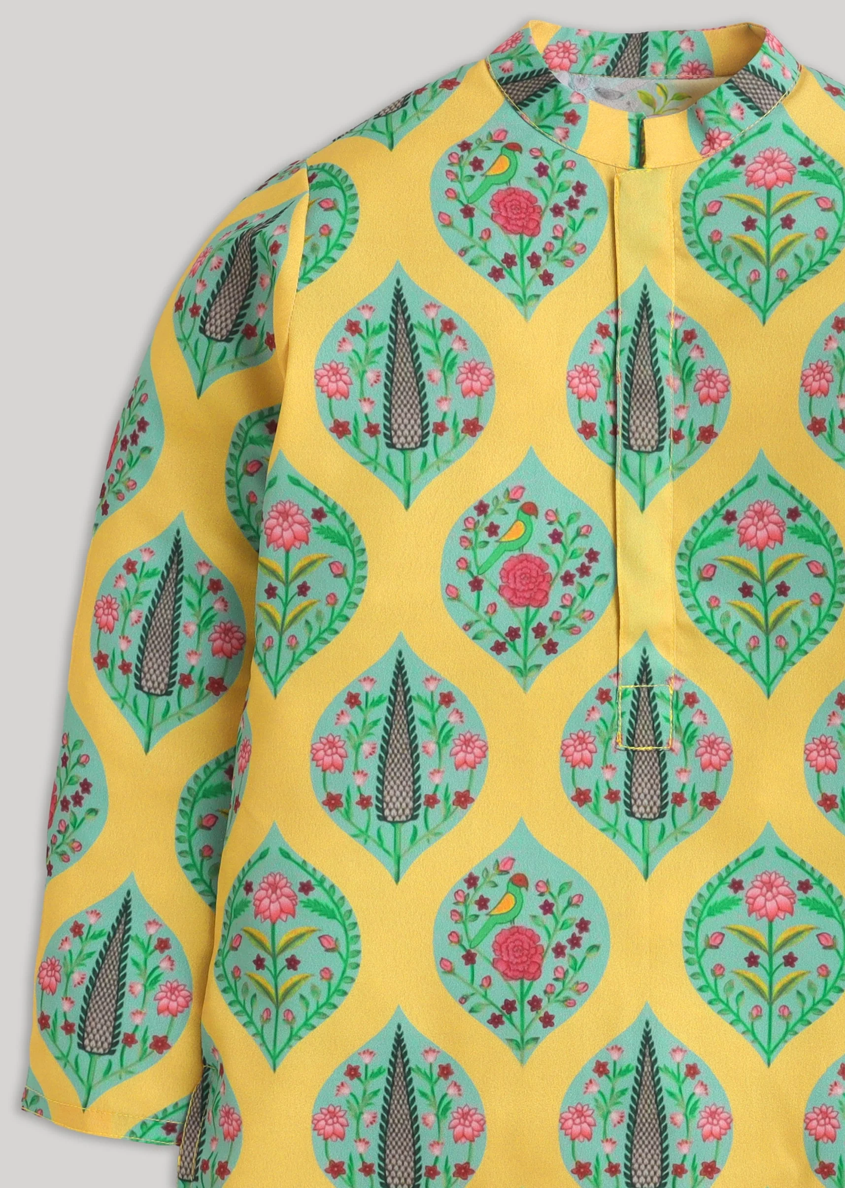 Yellow And White Kids Nehru Jacket Set