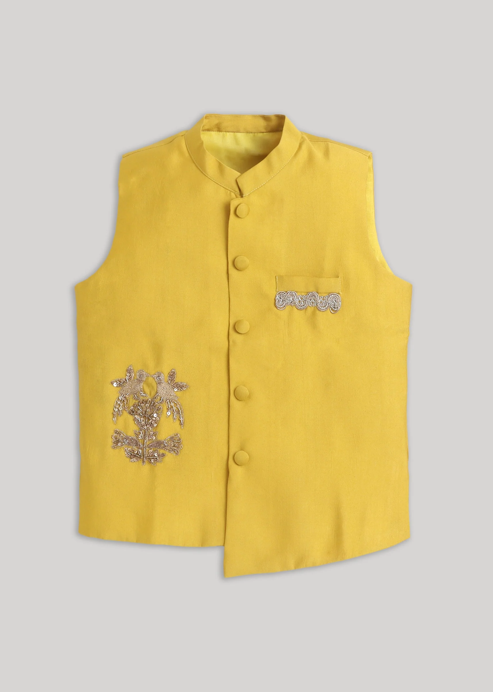 Yellow And White Kids Nehru Jacket Set