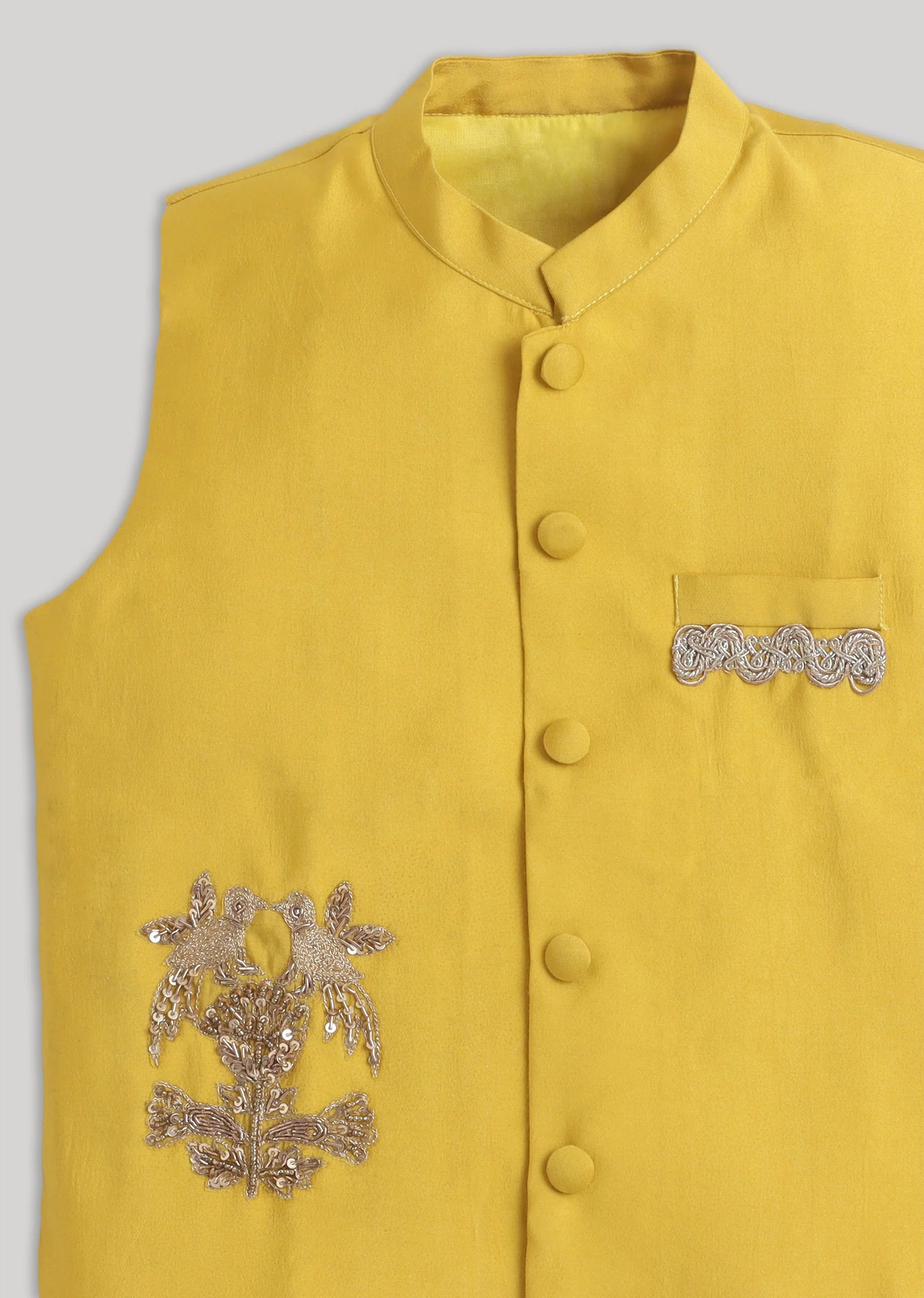 Yellow And White Kids Nehru Jacket Set