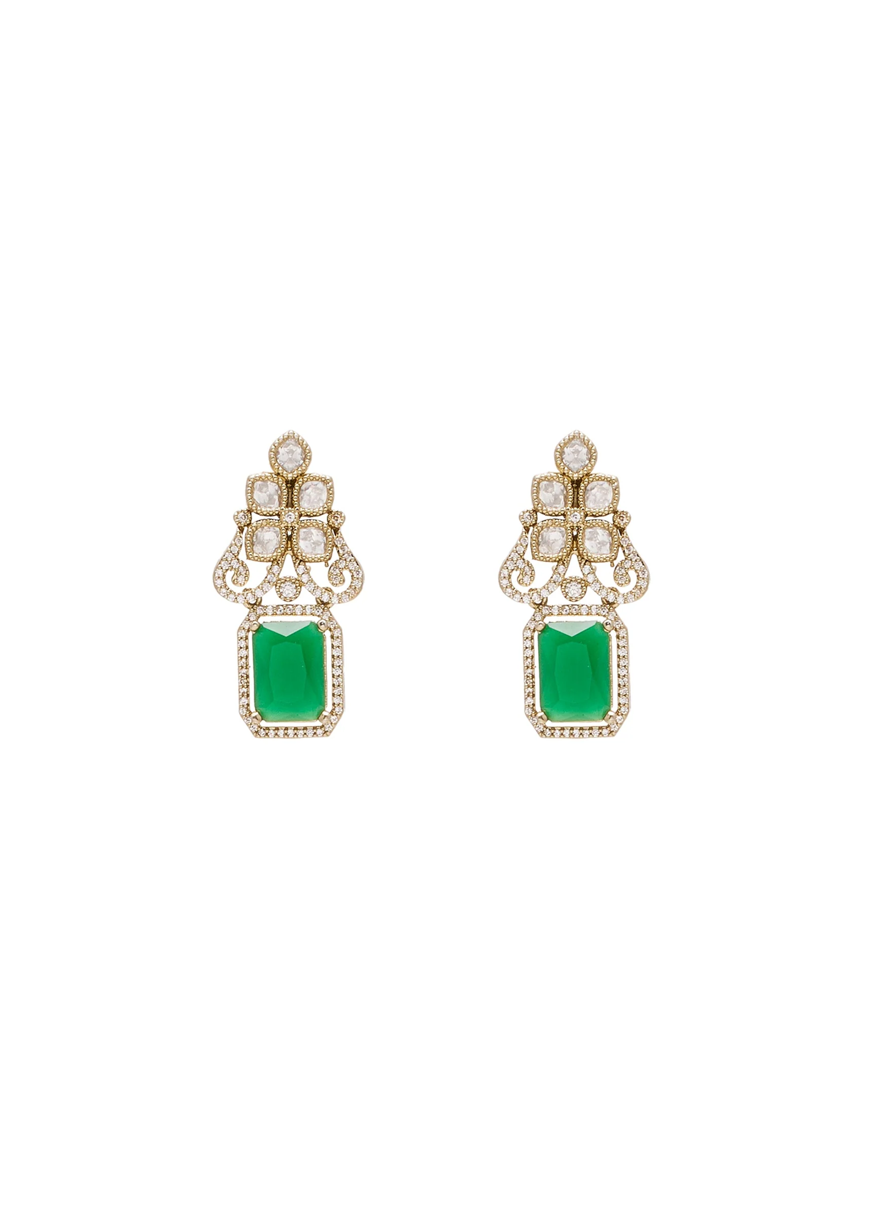 Green And Gold Geometric Pendant Necklace Set