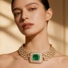 Green And Gold Geometric Pendant Necklace