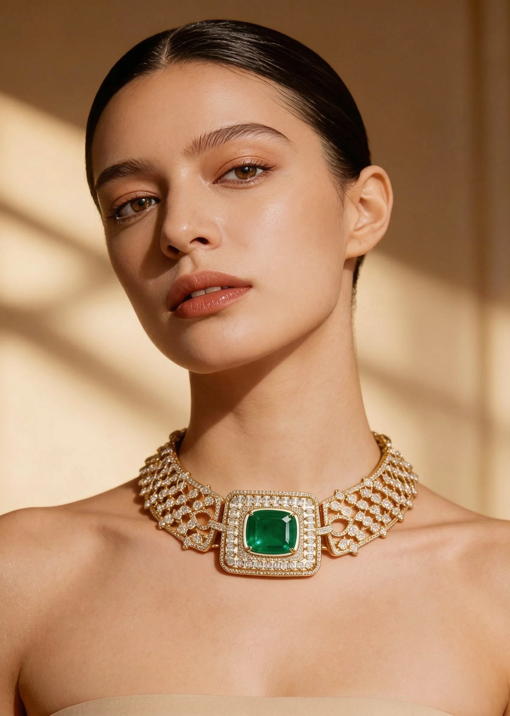 Green And Gold Geometric Pendant Necklace