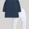 Blue And White Sequins Kids Kurta Set