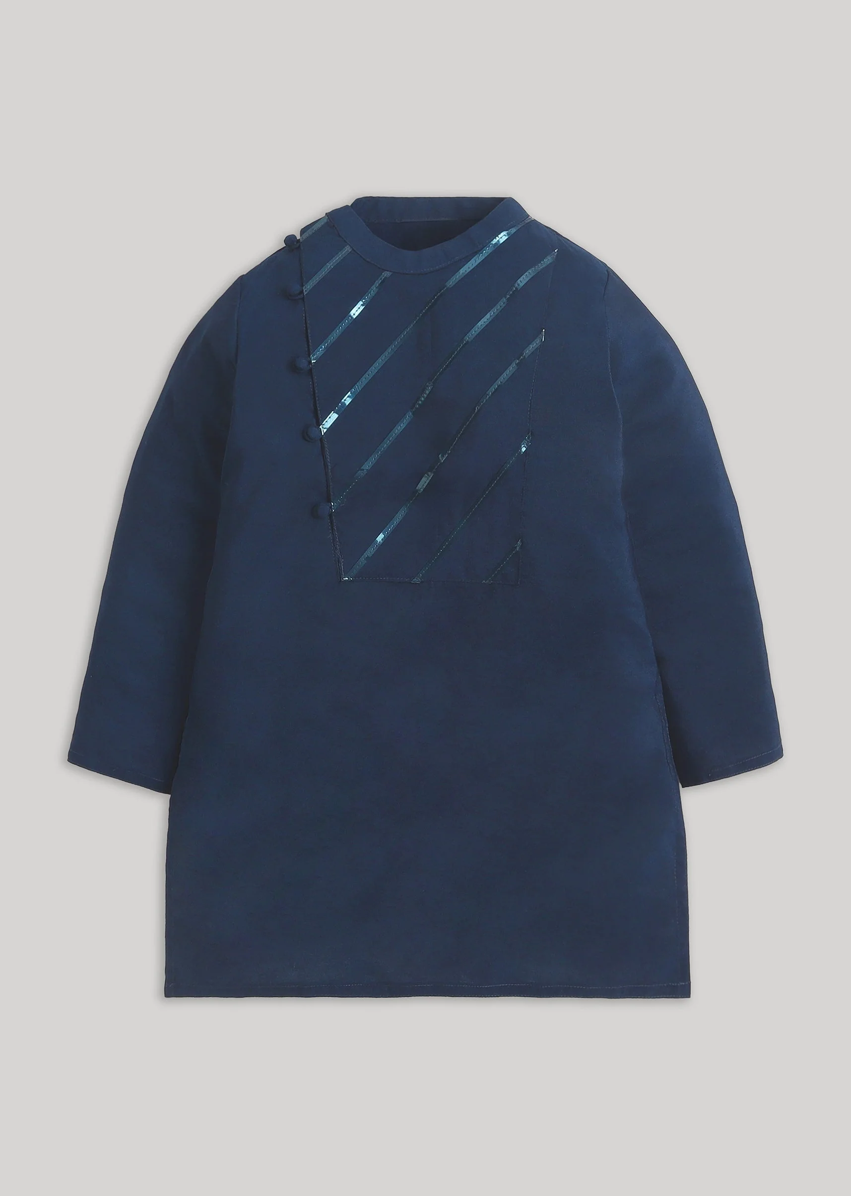 Blue And White Sequins Kids Kurta Set
