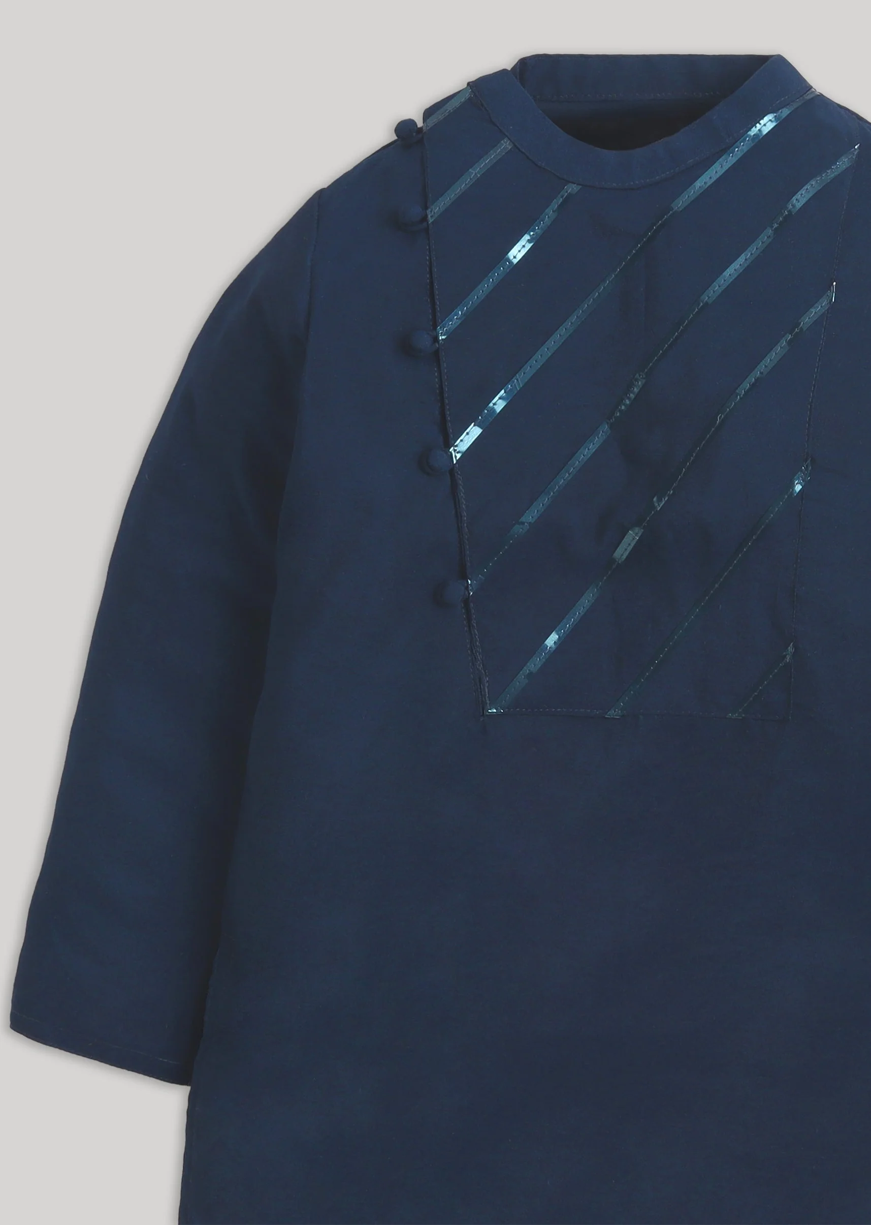 Blue And White Sequins Kids Kurta Set